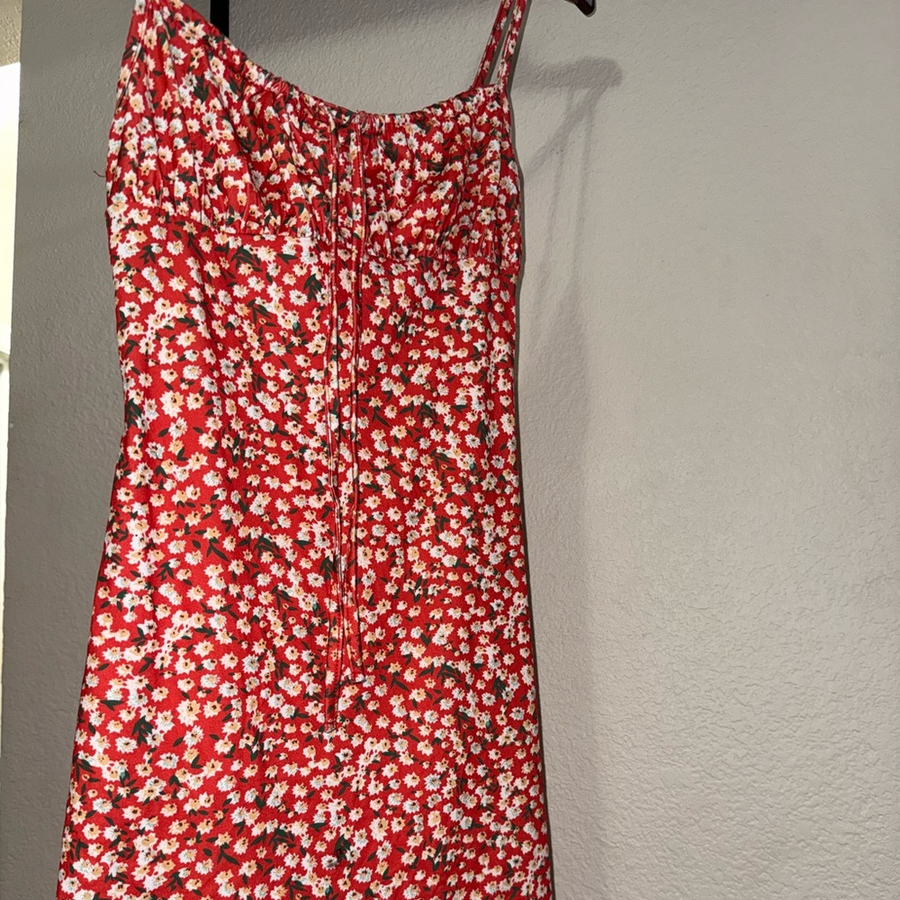 Red Floral Spaghetti Strap Dress - Picture 5 of 7